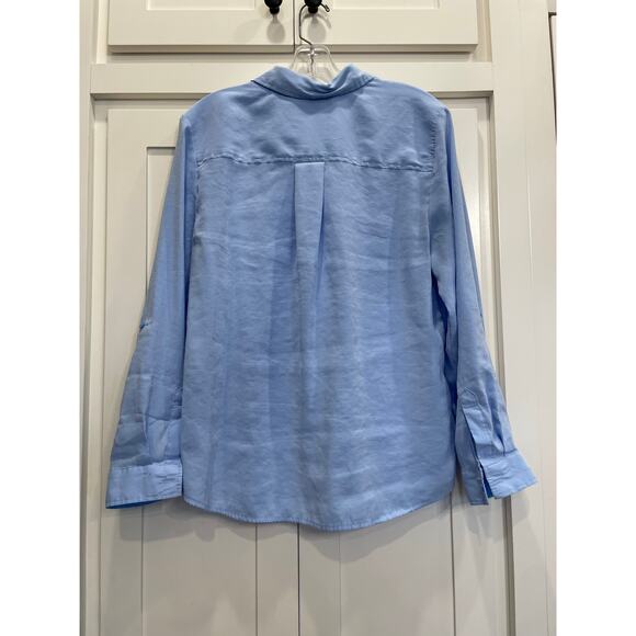 Chico's Blue Button up roll tab shirt size 1 (8) medium - Picture 2 of 10